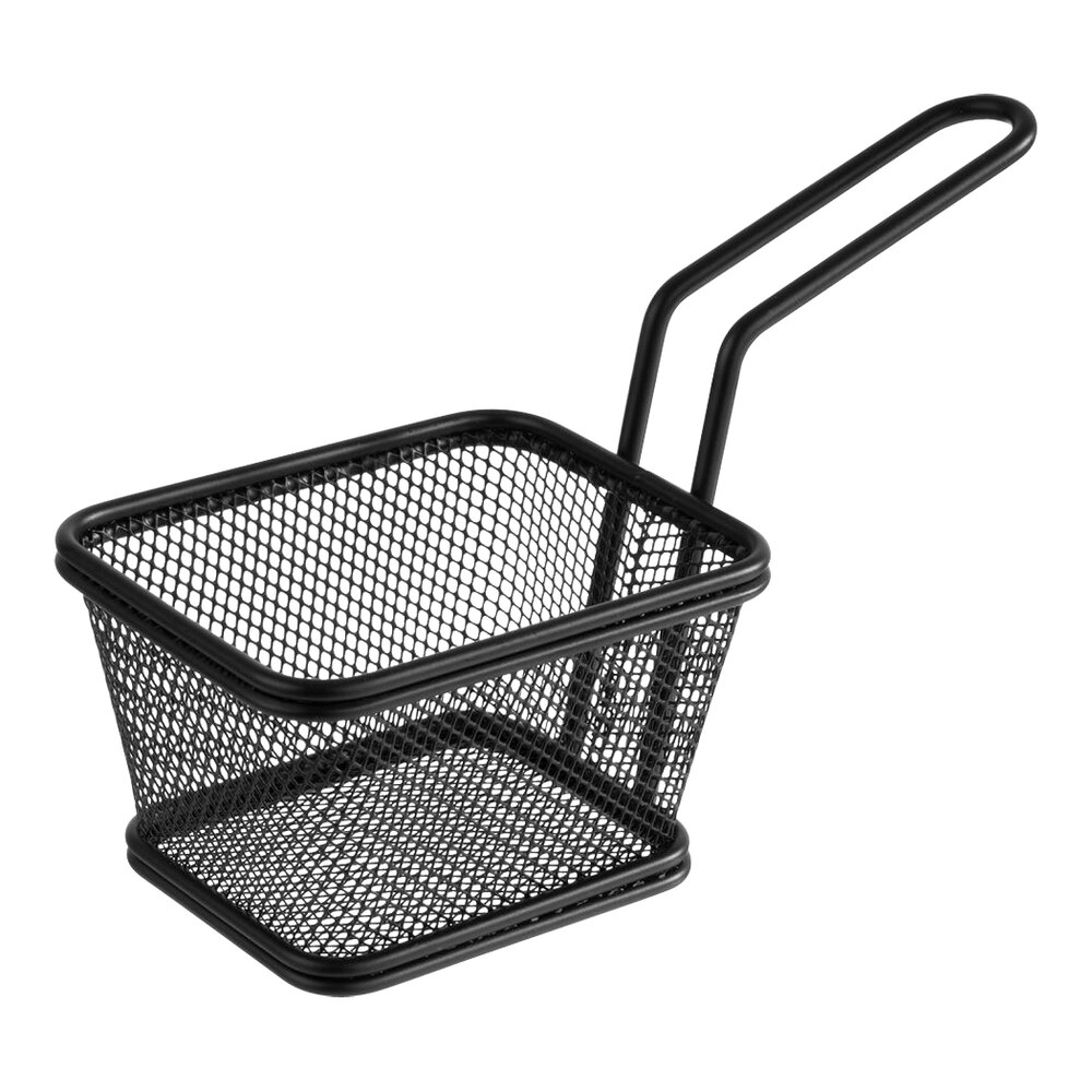 APS Snackholder 4" x 3 1/2" x 2 1/2" Rectangular Matte Black Stainless Steel Mini Fry Basket