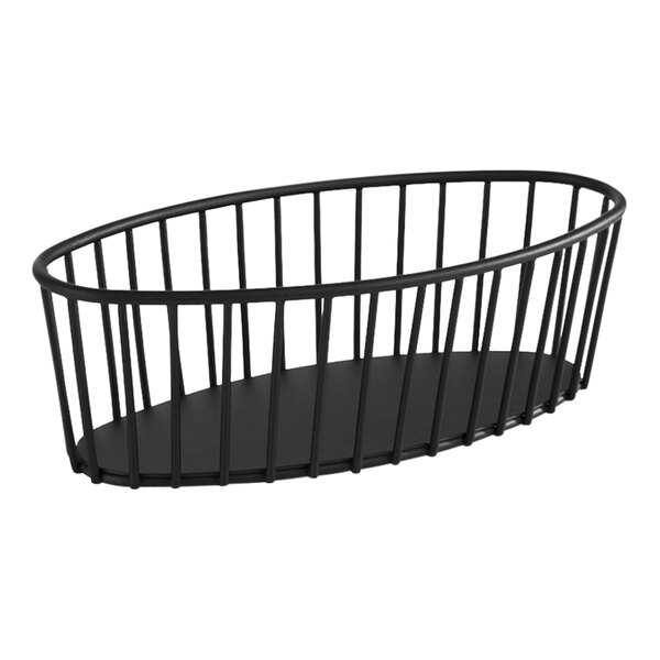 APS Urban 8 1/2" x 4" x 2 3/4" Oval Black Metal Wire Basket