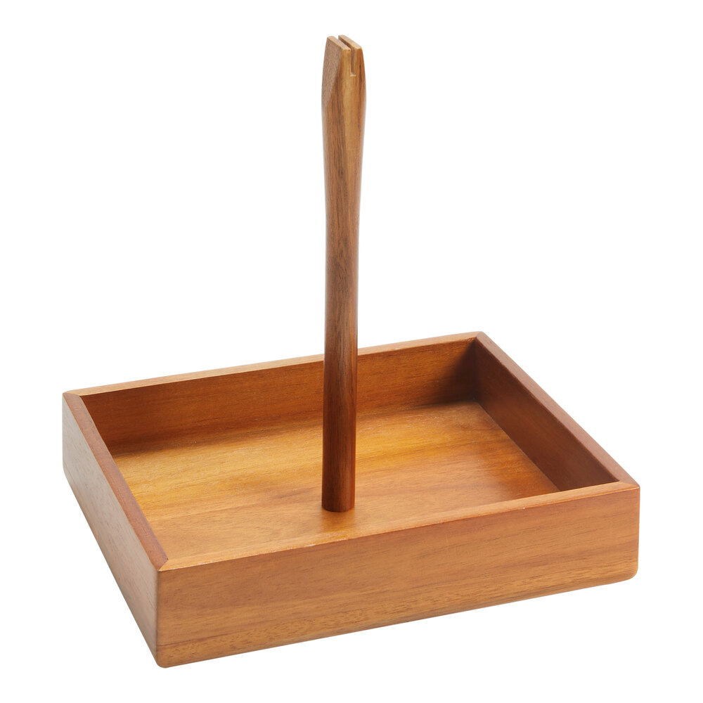 American Metalcraft Loft 9 1/8" x 7 1/8" x 10" Acacia Wood Condiment Caddy with Card Holder