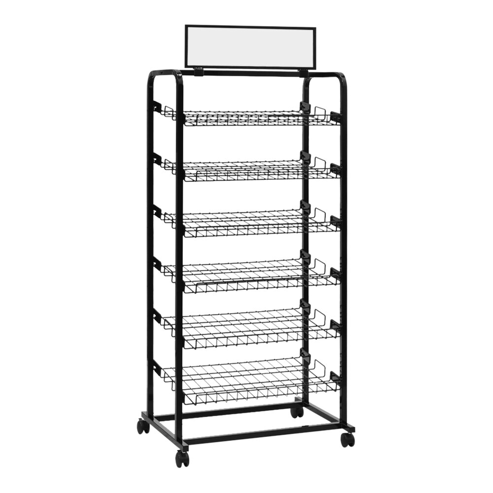 30" x 22" x 64" Mobile 6-Shelf Angled Merchandising Display with Sign Holder