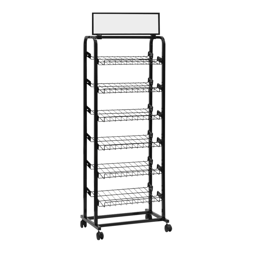 24" x 22" x 64" Mobile 6-Shelf Angled Merchandising Display with Sign Holder