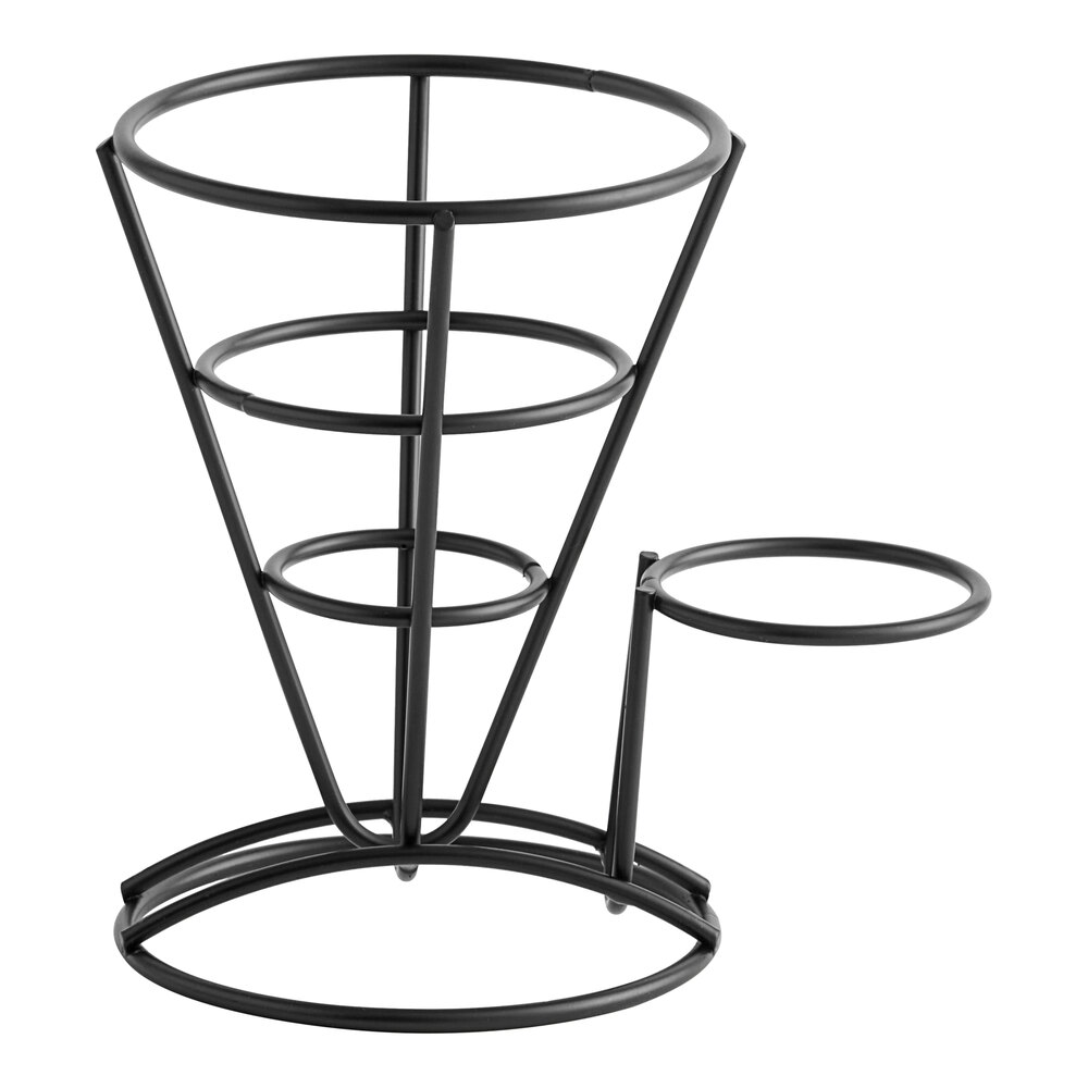 Clipper Mill by G.E.T. 4-361644 5" x 7" Black Wire Cone Basket with Ramekin Holder