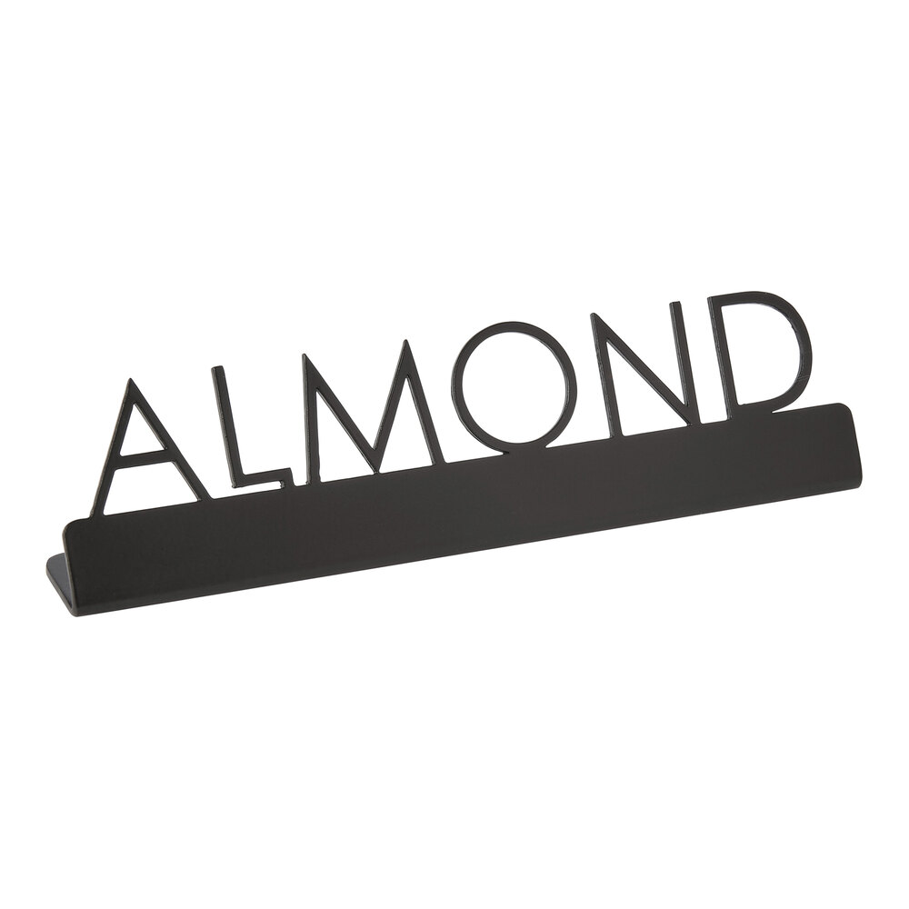 American Metalcraft SBA5 5" x 3/4" x 1 1/4" Black Stainless Steel Laser-Cut Tabletop Sign with "Almond" Print
