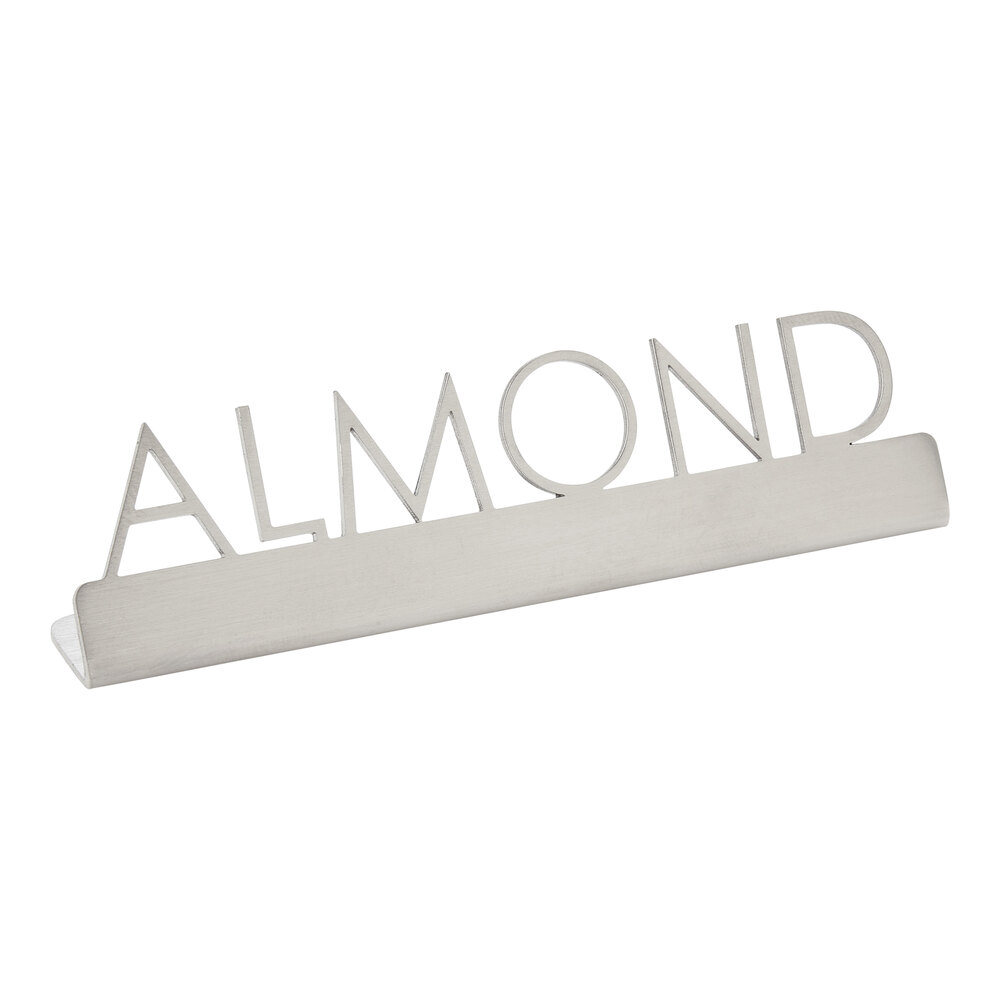 American Metalcraft SSA5 5" x 3/4" x 1 1/4" Stainless Steel Laser-Cut Tabletop Sign with "Almond" Print