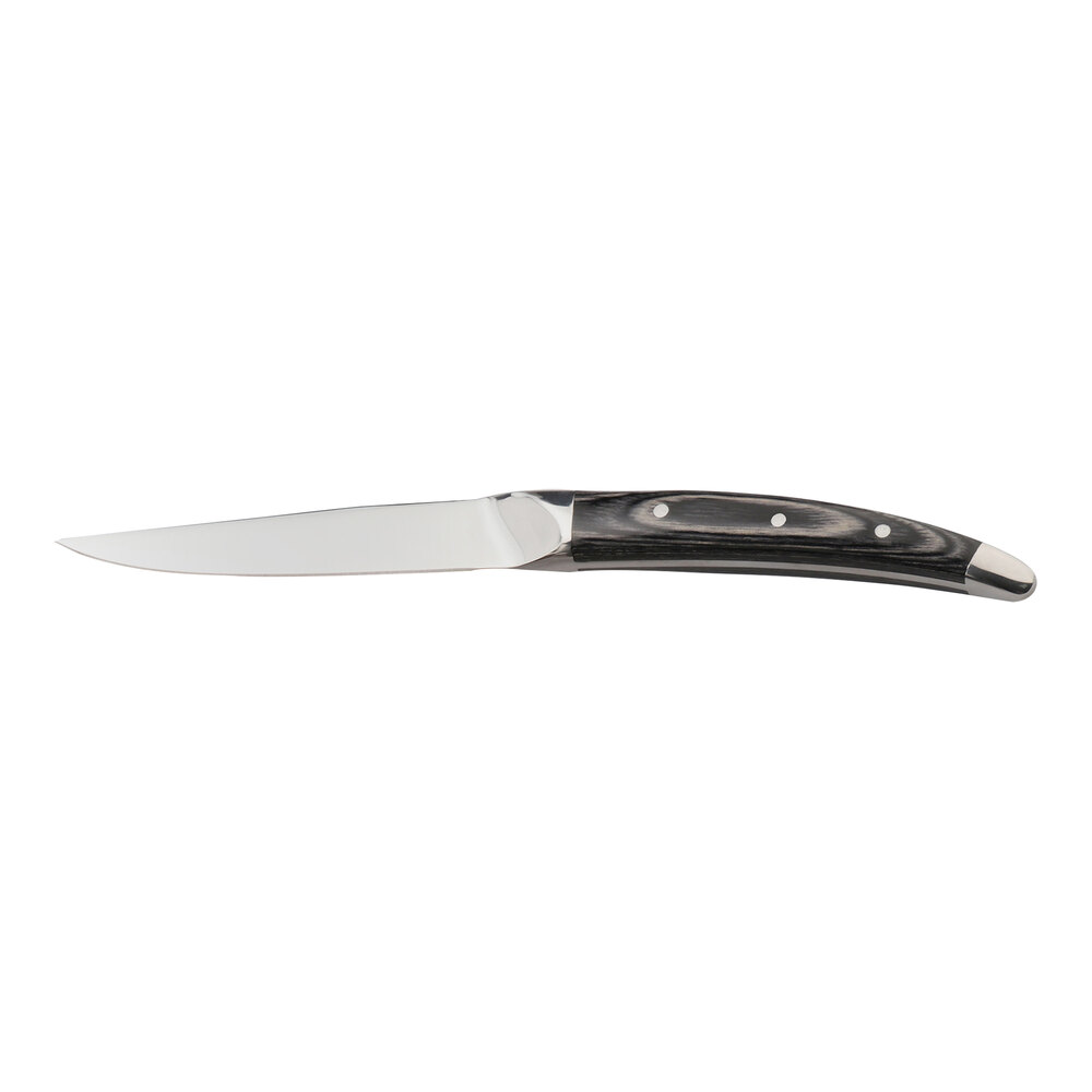 WNK from Steelite International 9 3/8" Stainless Steel Steak Knife with Olive Pakkawood Handle - 12/Case