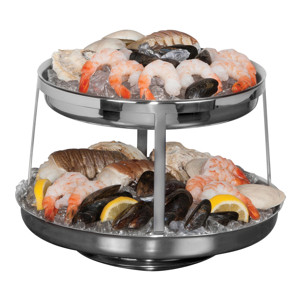 Williamsburg Metalworks by Steelite International 9" 2-Tier Stainless Steel Seafood Stand with Removable Drain Plates