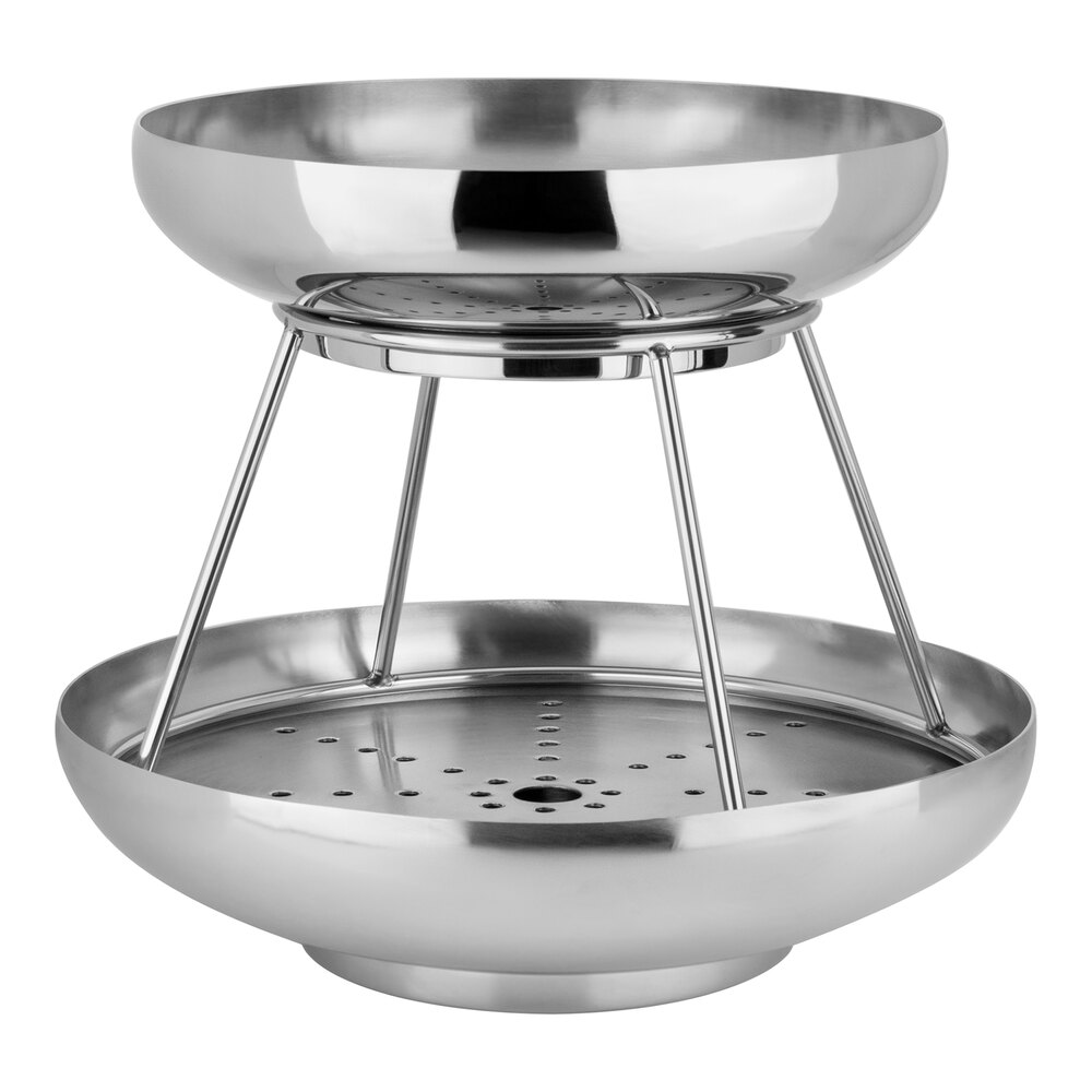 Williamsburg Metalworks by Steelite International 10" 2-Tier Stainless Steel Coupe Seafood Stand with Removable Drain Plates
