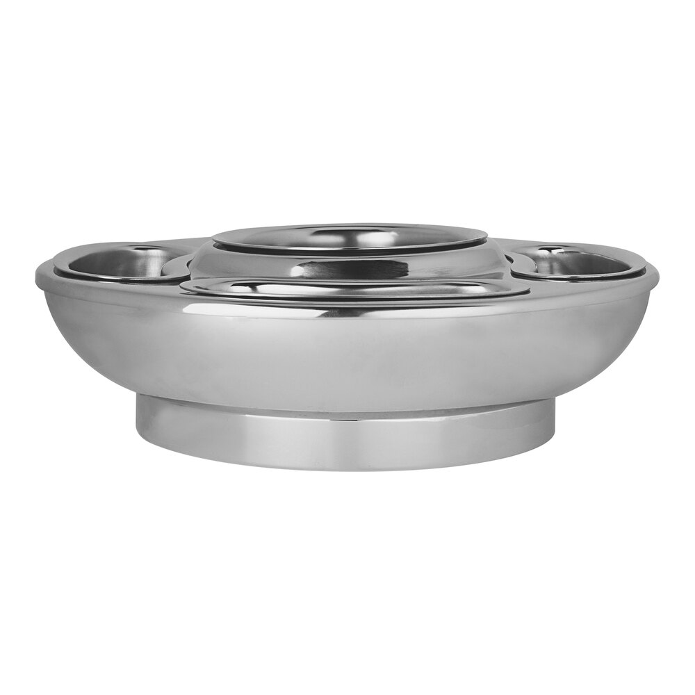 Williamsburg Metalworks by Steelite International 12 3/4" 3-Piece Stainless Steel Caviar Server with 4 Condiment Compartments