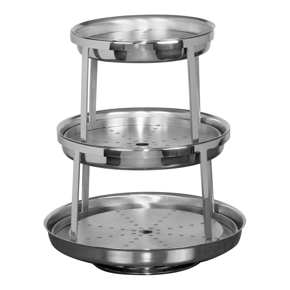 Williamsburg Metalworks by Steelite International 15 1/2" 3-Tier Stainless Steel Seafood Stand with Removable Drain Plates
