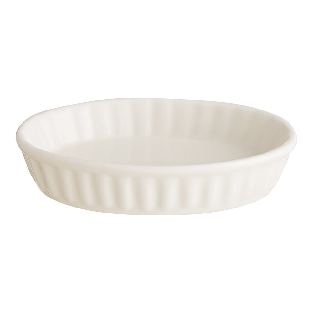 Acopa 5 oz. Oval Ivory Fluted Porcelain Souffle / Creme Brulee Dish - 36/Case