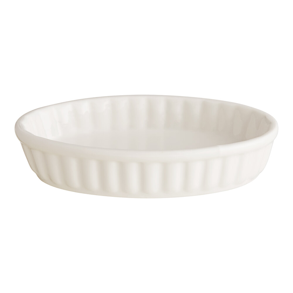 Acopa 6 oz. Oval Ivory Fluted Porcelain Souffle / Creme Brulee Dish - 36/Case