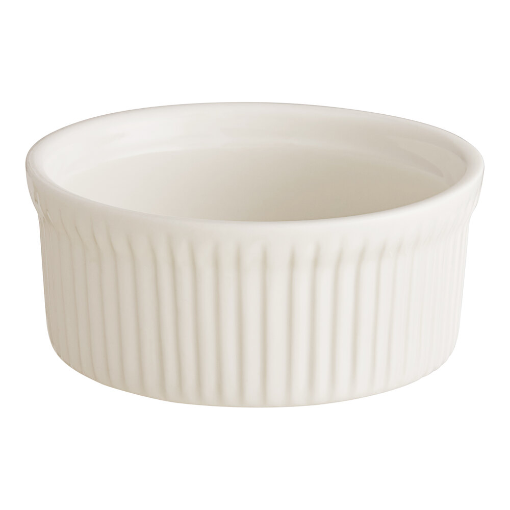 Acopa 10 oz. Round Ivory Fluted Porcelain Souffle / Creme Brulee Dish - 24/Case