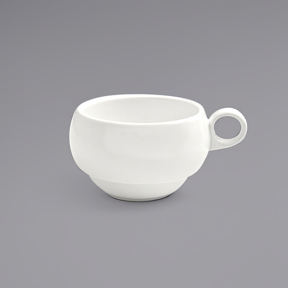 Front of the House DCS026BEP23 Catalyst Monaco 9 oz. European White Stackable Porcelain Cup - 12/Case