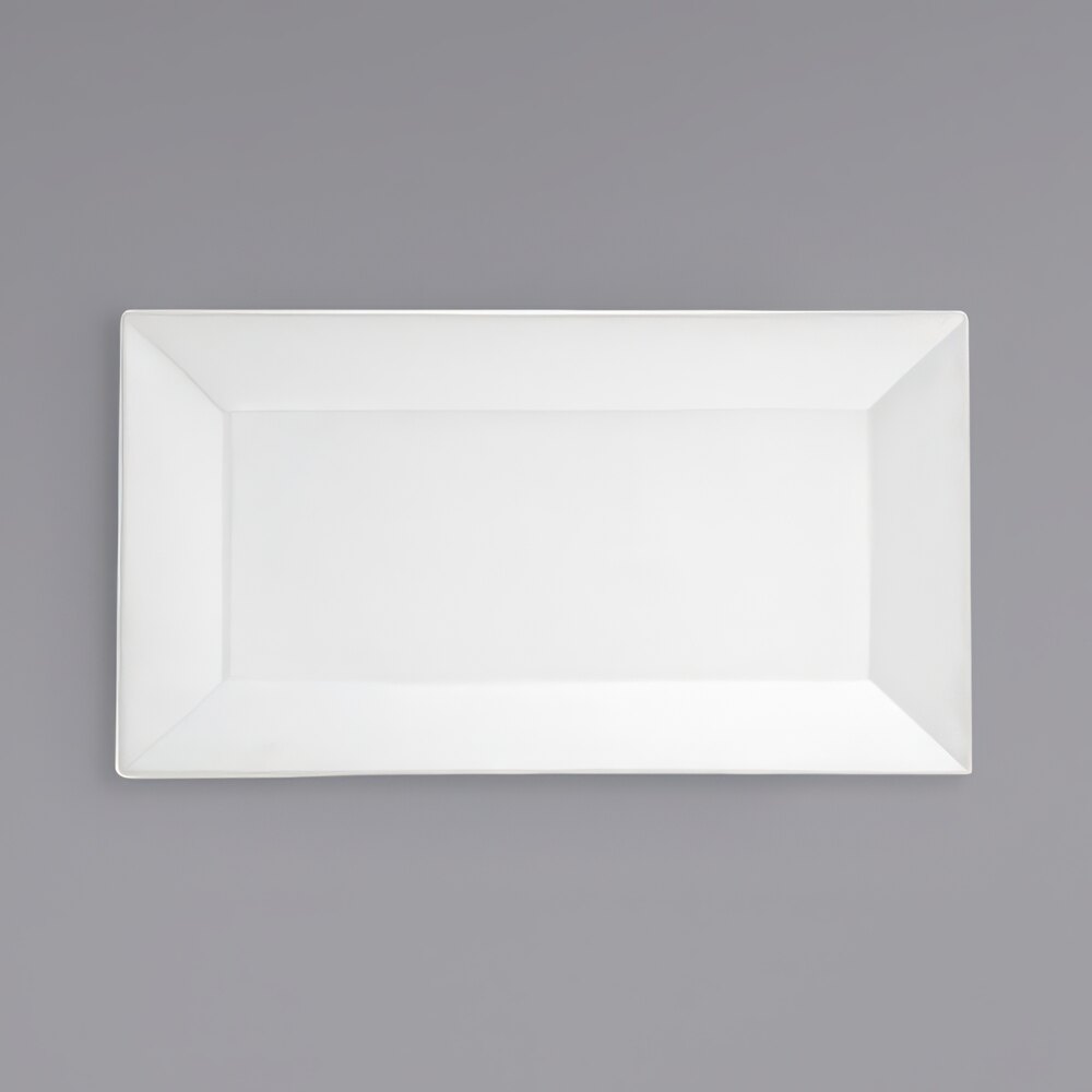 Front of the House SPT000WHP10 Kyoto 18" x 10" Bright White Rectangular Porcelain Platter - 2/Case