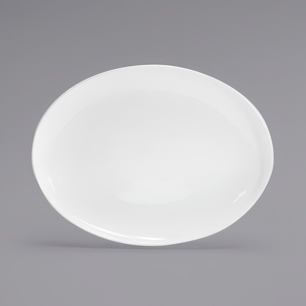 Front of the House BPT038WHP20 Harmony 17" x 13" Bright White Coupe Oval Porcelain Platter - 2/Case