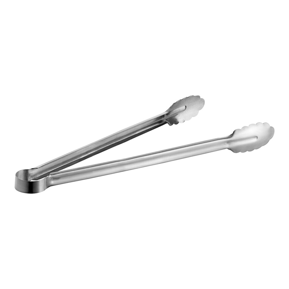 Choice 16" Heavy-Duty One-Piece Stainless Steel Scalloped Tongs