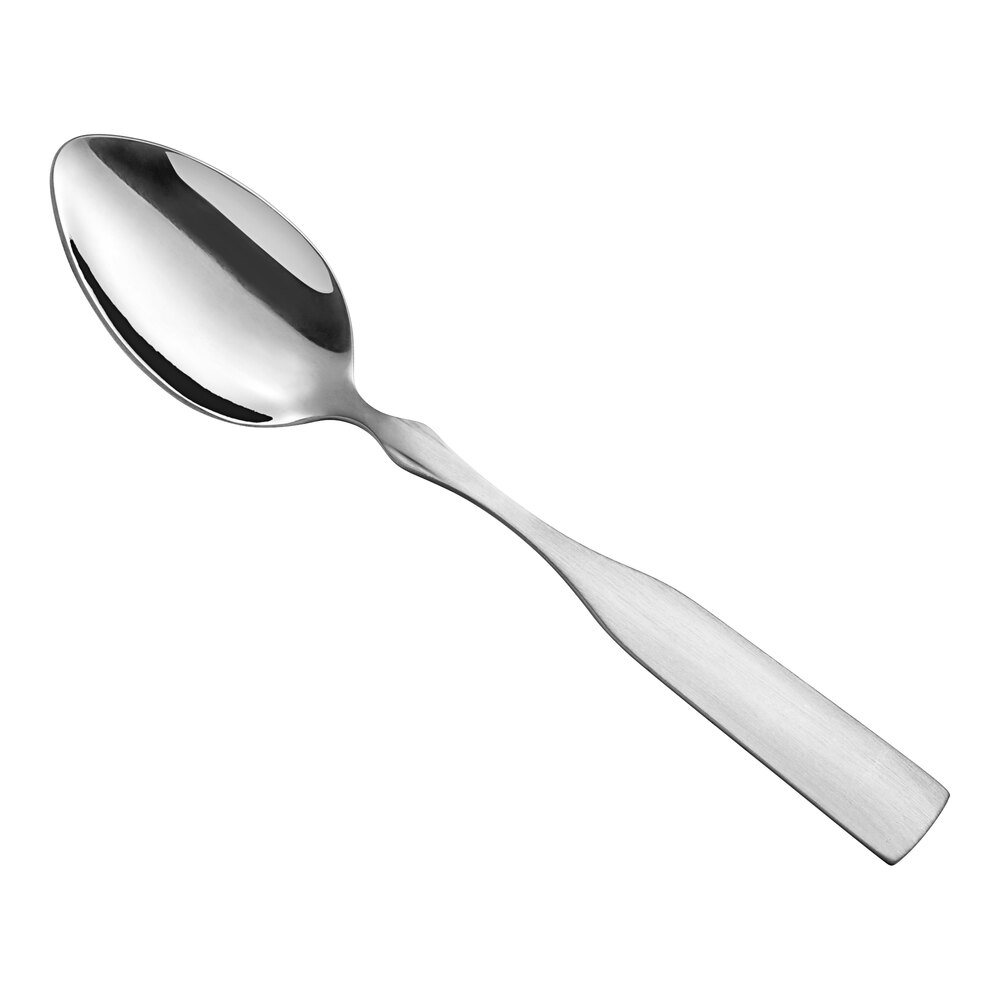 Choice Delmont 7 11/16" 18/0 Stainless Steel Medium Weight Dinner / Dessert Spoon - 12/Pack