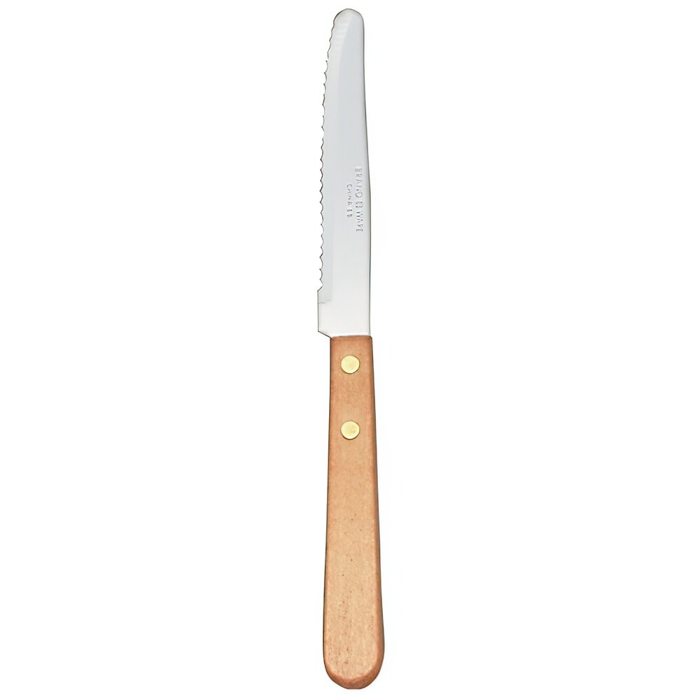 Libbey 200 1702 8 1/2" Stainless Steel Steak Knife with Wood Handle - 24/Case