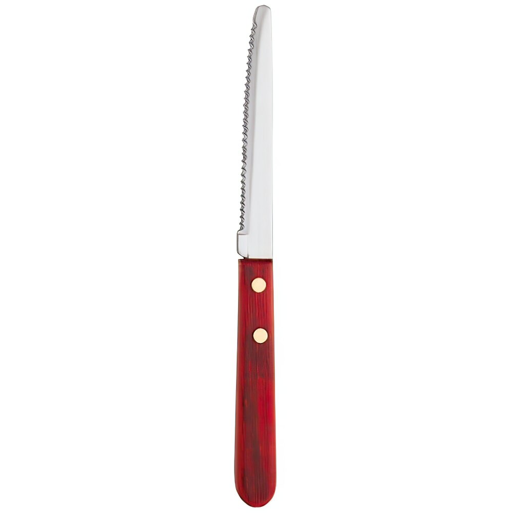 Libbey 200 1682 8 1/4" Stainless Steel Steak Knife with Red Pakkawood Handle - 12/Pack