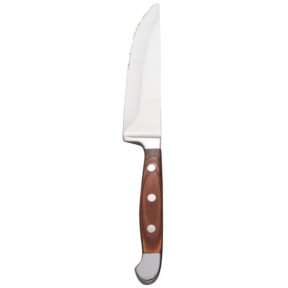 Libbey 2001522B Jumbo 9 3/8" Stainless Steel Steak Knife with Brown Handle - 12/Pack
