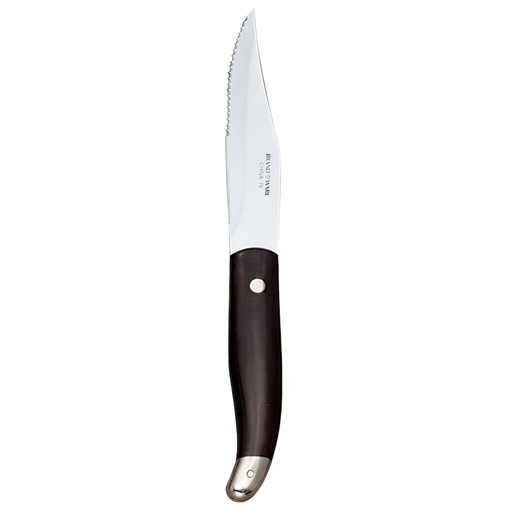 Libbey 201 2892 Baron Euro 9 3/4" Stainless Steel Steak Knife with Black Plastic Handle - 12/Pack