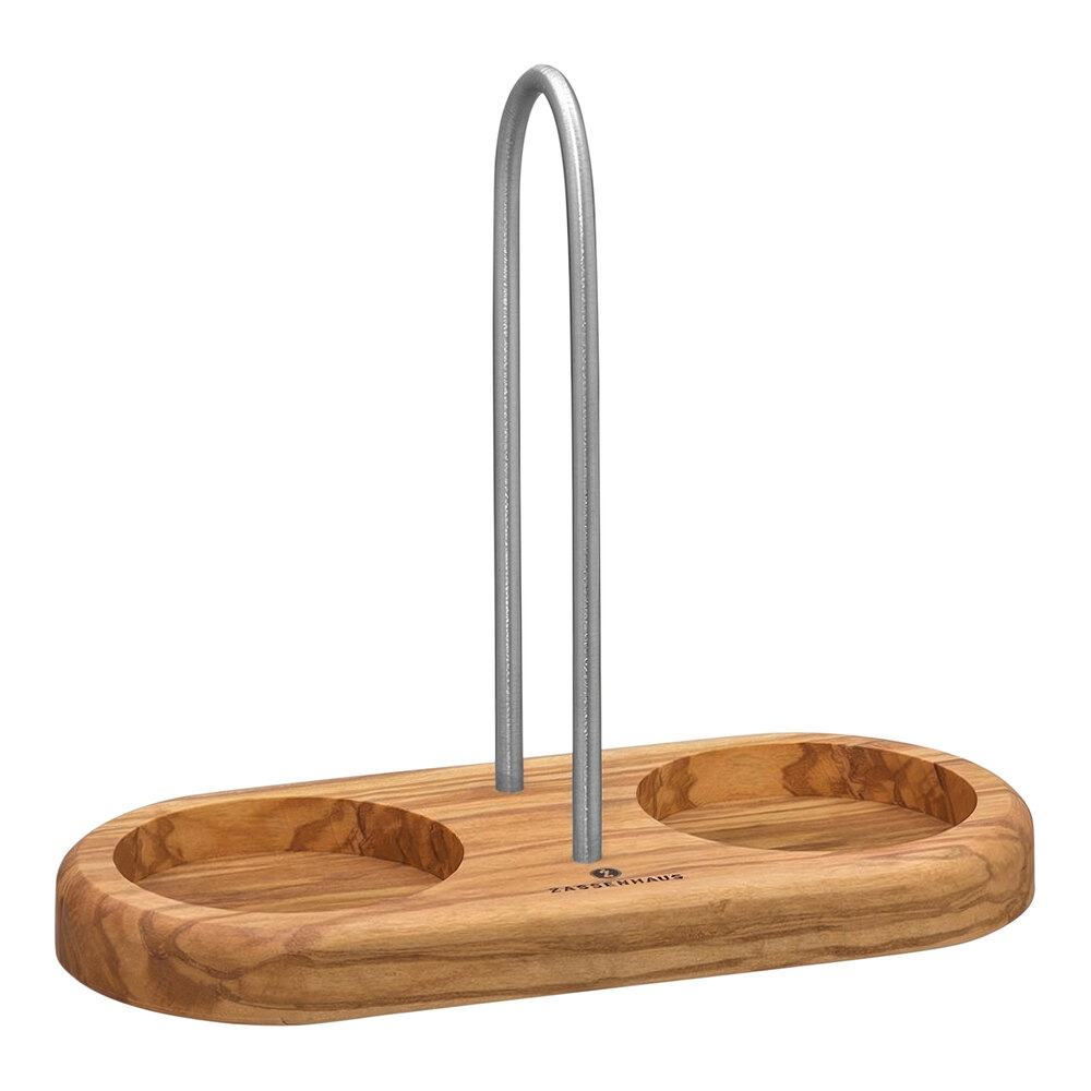 Zassenhaus Frankfurt 7" x 3" x 6" Olive Wood Salt and Pepper Caddy with Handle