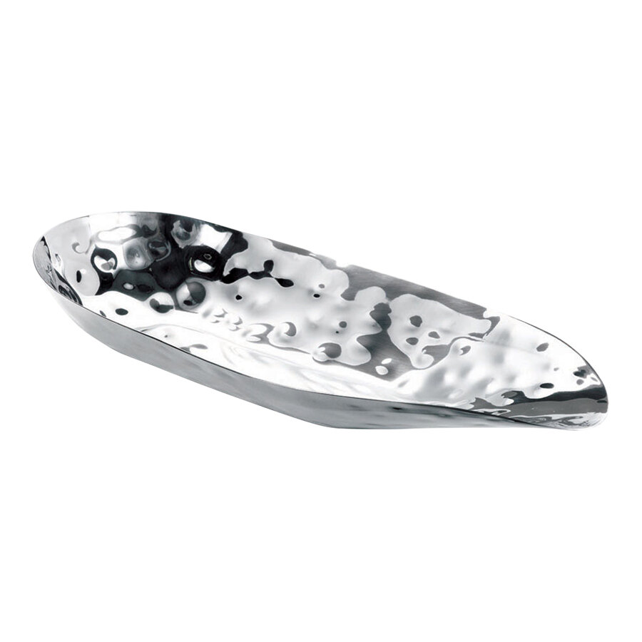 WNK from Steelite International 32 oz. Oblong Stainless Steel Bowl with Hammered Finish
