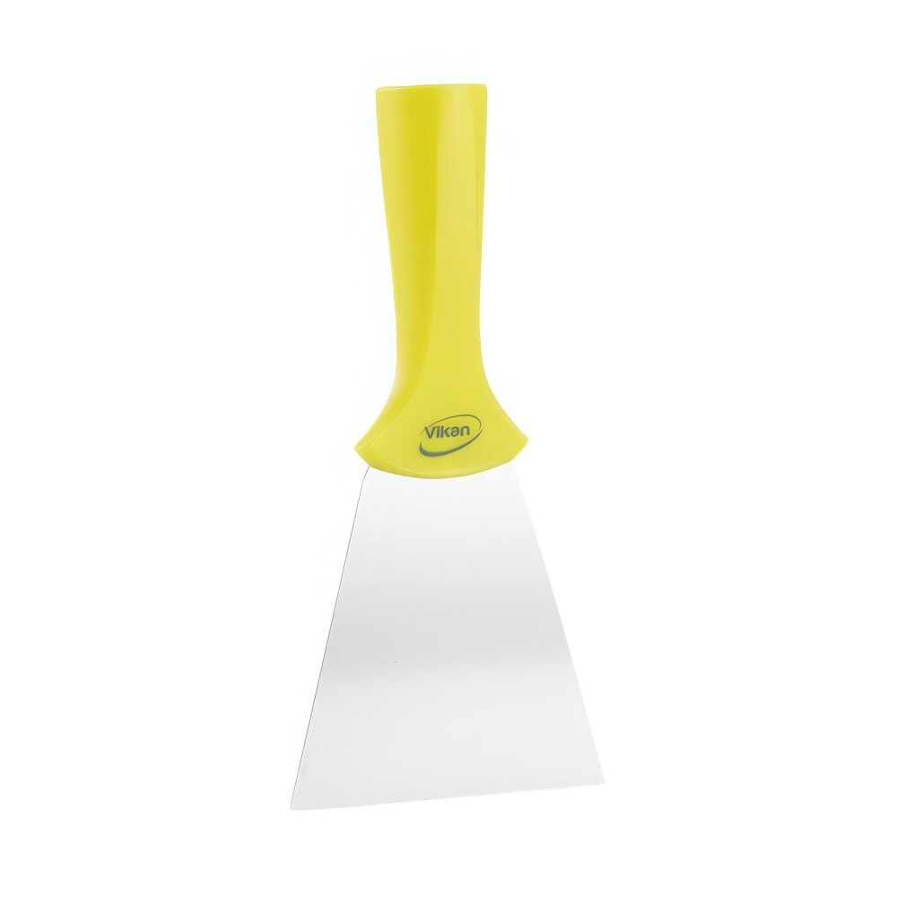 Vikan 4" Stainless Steel Handle-Mounted Scraper with Yellow Handle 40116