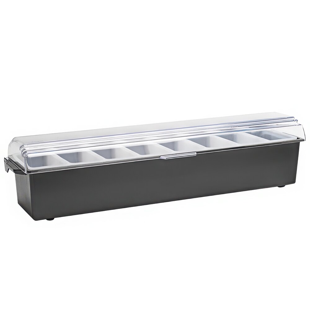 Vollrath 4746-06 Traex® Kondi-Keeper™ 8-Compartment Black Plastic Condiment Bar with (8) 1-Pint Inserts
