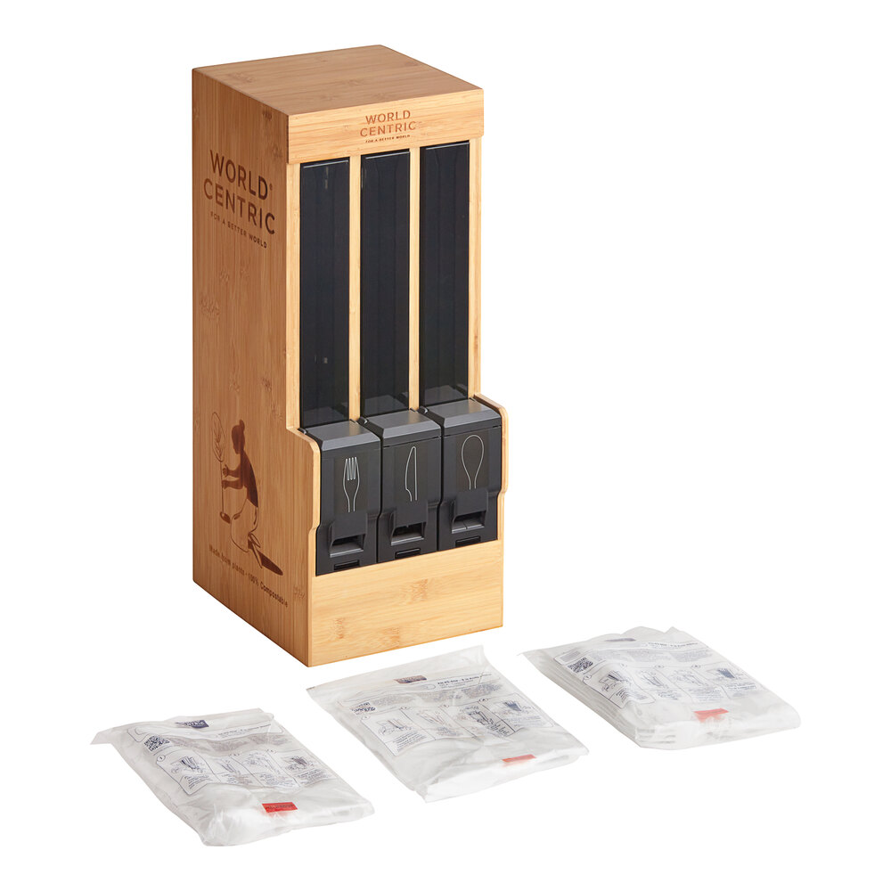 World Centric Touchless Cutlery Dispenser Starter Kit with Cutlery Sleeves