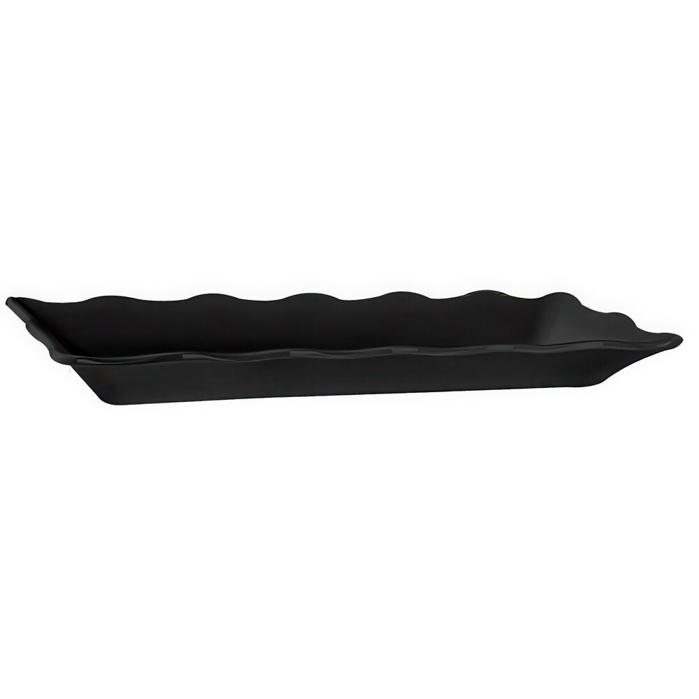 GET ML-87-BK Milano 17 1/2" x 6 3/4" Black Scalloped Melamine Rectangular Display Tray - 6/Pack