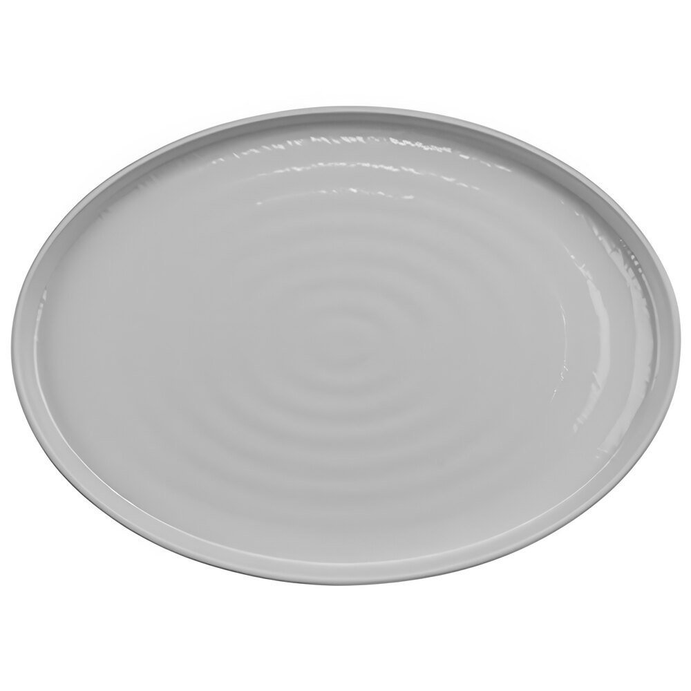 GET Roca Glazed 14" x 10" White Melamine Oval Platter - 6/Case