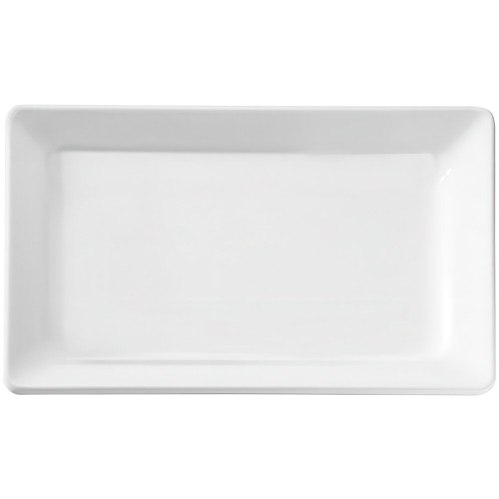 APS Pure 20 7/8" x 12 13/16" Rectangular White Melamine Tray - 4/Case