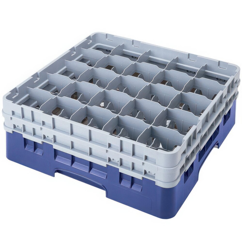 Cambro 25S1214168 Camrack 12 5/8" High Customizable Blue 25 Compartment Glass Rack with 6 Extenders