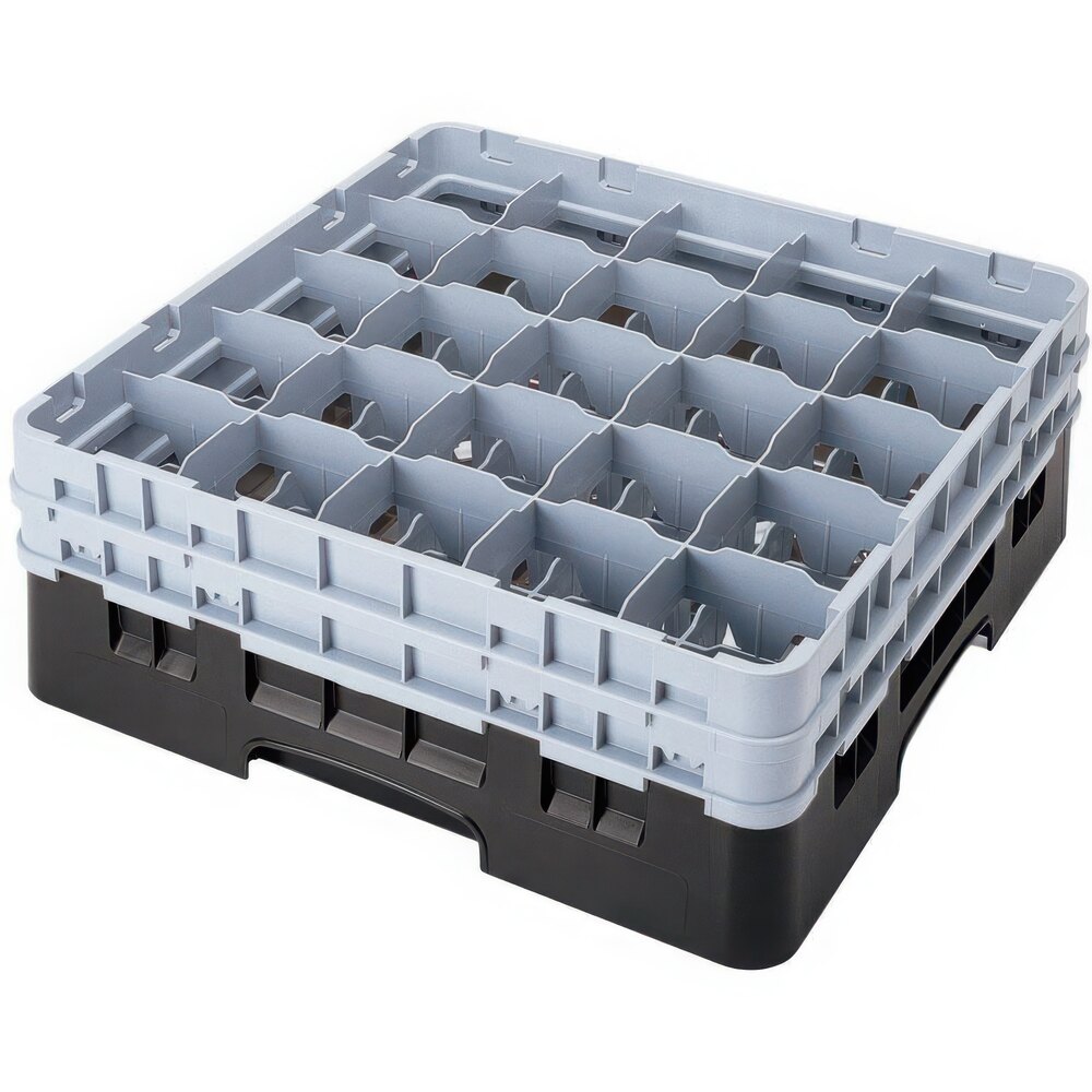 Cambro 25S1214110 Camrack 12 5/8" High Customizable Black 25 Compartment Glass Rack with 6 Extenders