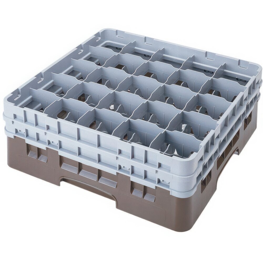 Cambro 25S1214167 Camrack 12 5/8" High Customizable Brown 25 Compartment Glass Rack with 6 Extenders