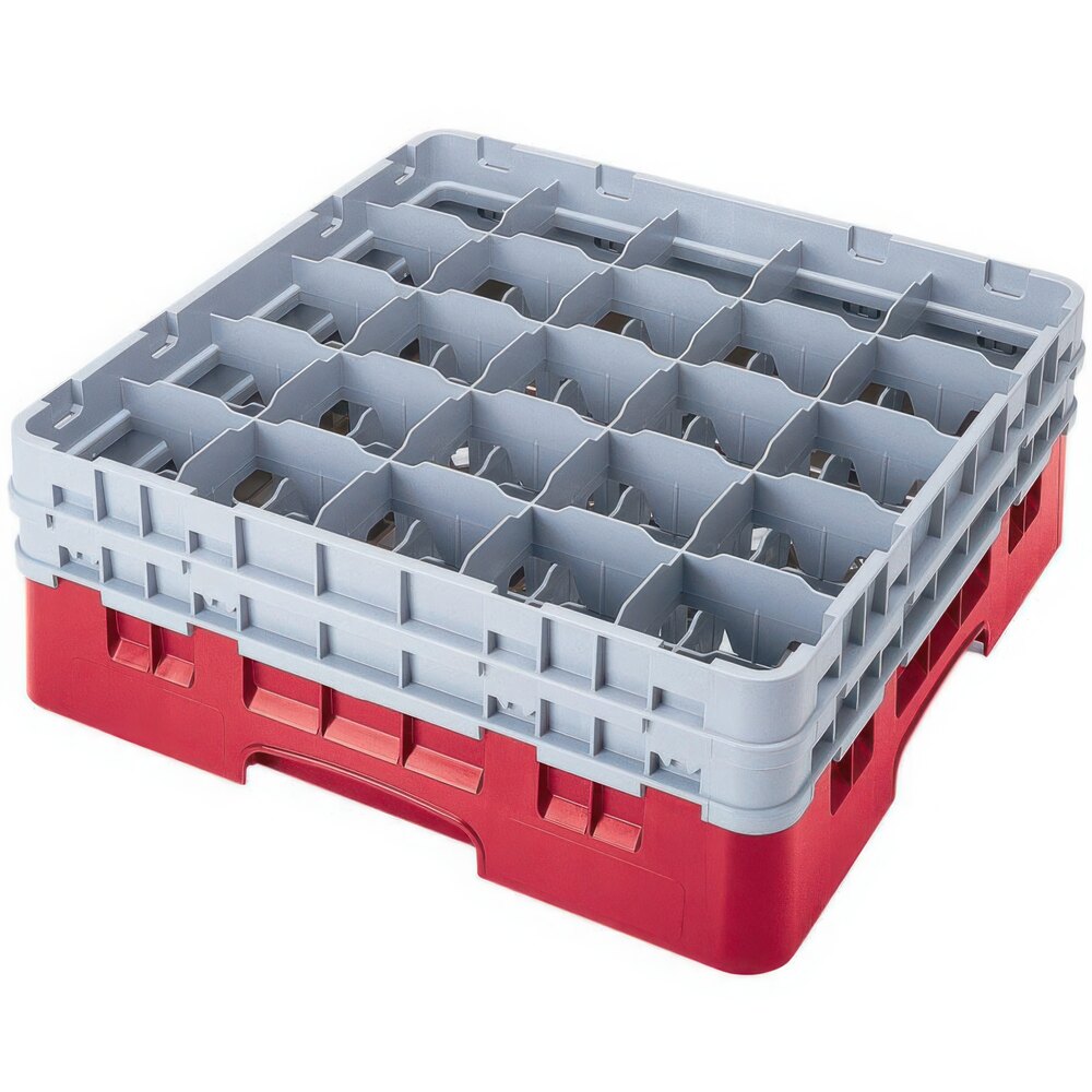 Cambro 25S1214163 Camrack 12 5/8" High Customizable Red 25 Compartment Glass Rack with 6 Extenders