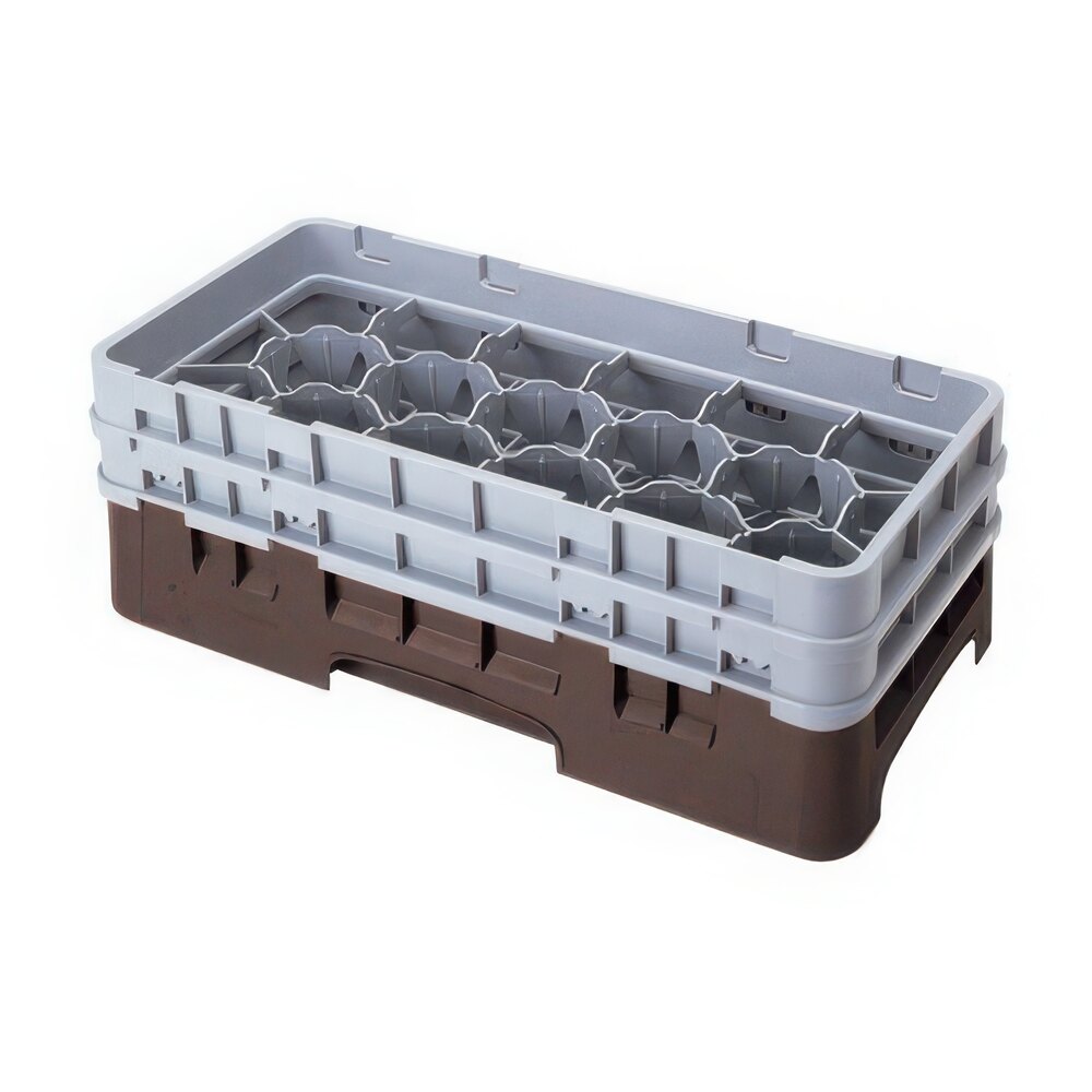 Cambro 17HS1114167 Camrack 11 3/4" High Brown 17 Compartment Half Size Glass Rack with 6 Extenders