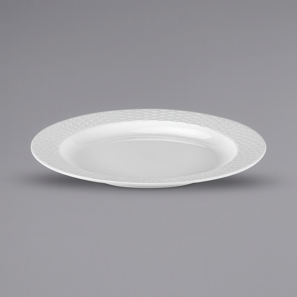 Bon Chef Weave 12 1/4" White Embossed Melamine Buffet Plate