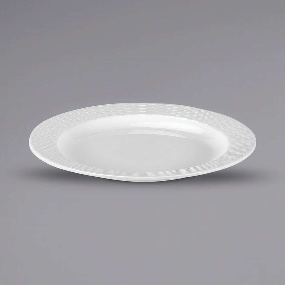 Bon Chef Weave 10 3/4" White Embossed Melamine Dinner Plate