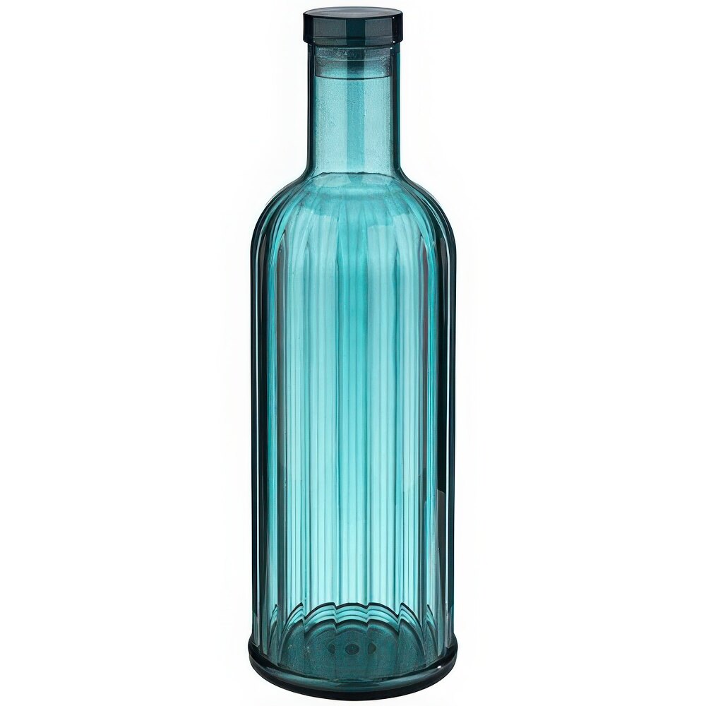 APS 33.4 oz. Blue Ribbed Plastic Bottle with Lid APS 10749 - 12/Case