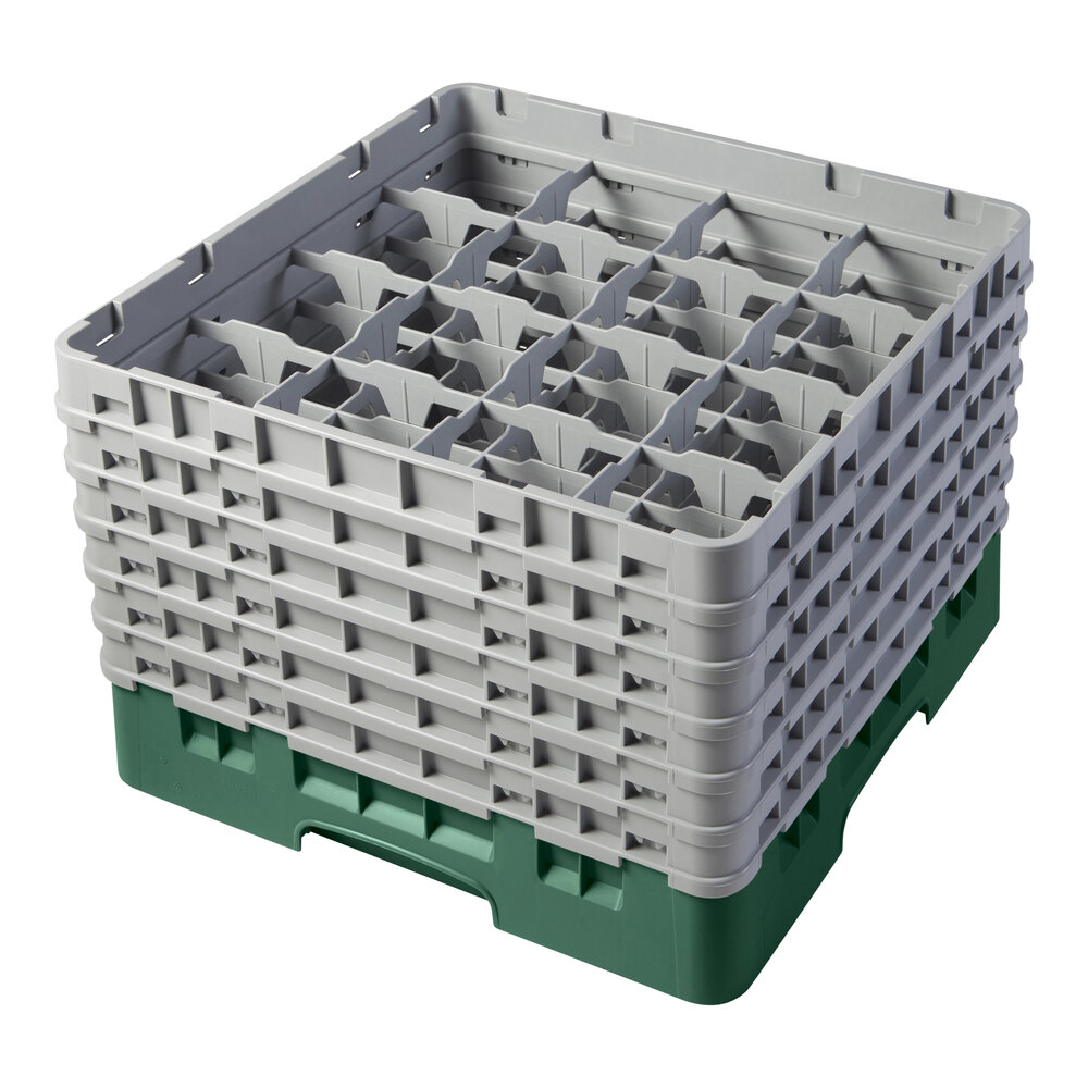 Cambro 16S1114119 Camrack 11 3/4" High Customizable Sherwood Green 16 Compartment Glass Rack with 6 Extenders