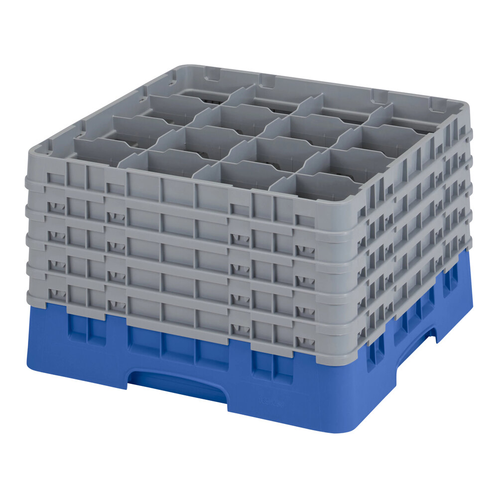 Cambro 16S1058168 Camrack 11" High Customizable Blue 16 Compartment Glass Rack with 5 Extenders