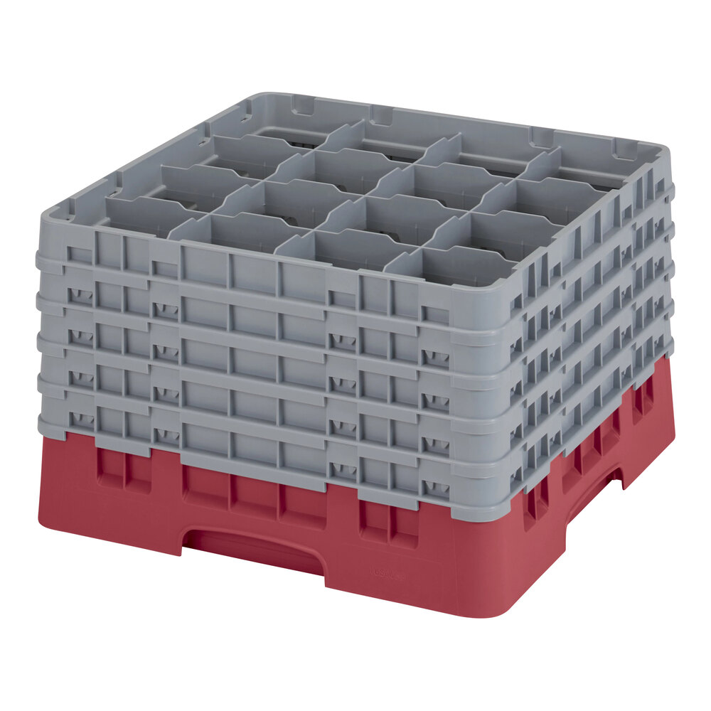 Cambro 16S1058416 Camrack 11" High Customizable 16 Cranberry Compartment Glass Rack with 5 Extenders