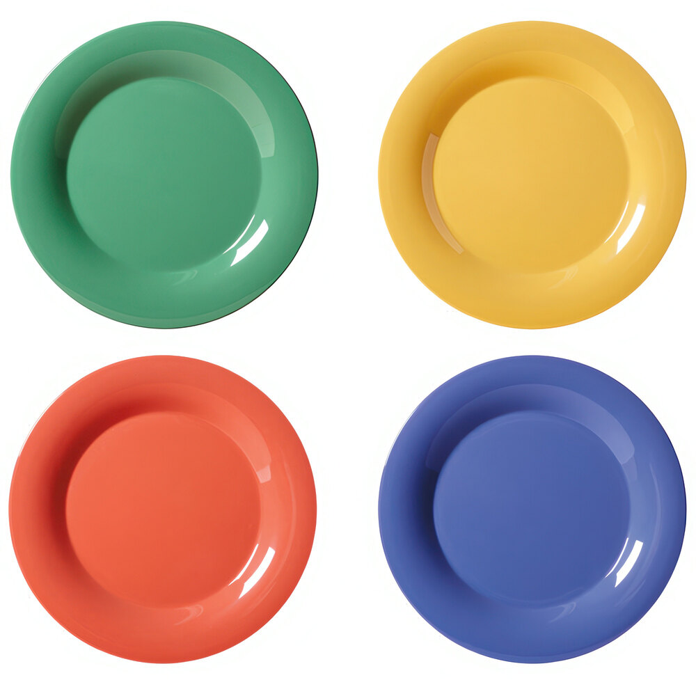 GET WP-5-MIX Diamond Mardi Gras 5 1/2" Wide Rim Round Melamine Plate, Assorted Colors - 48/Case
