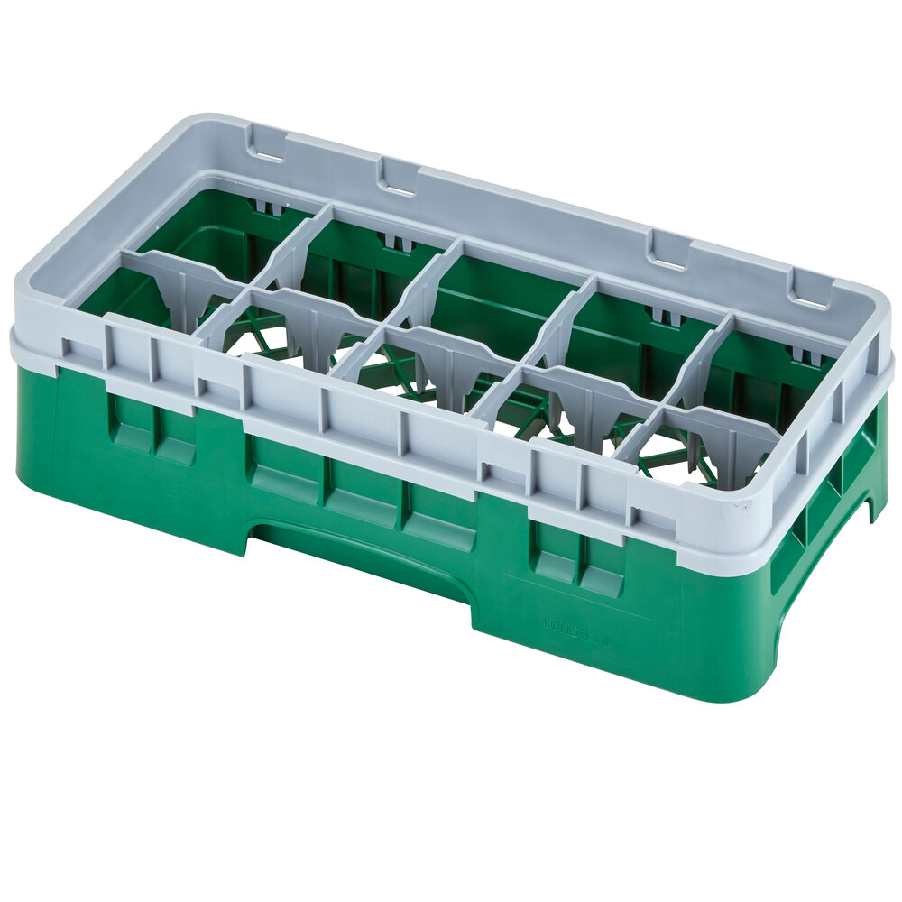Cambro 10HS318119 Sherwood Green Camrack Customizable 10 Compartment 3 5/8" Half Size Glass Rack with 1 Extender