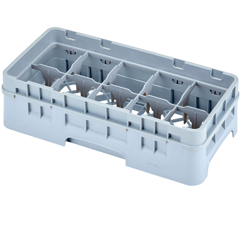 Cambro 10HS318151 Soft Gray Camrack Customizable 10 Compartment 3 5/8" Half Size Glass Rack with 1 Extender