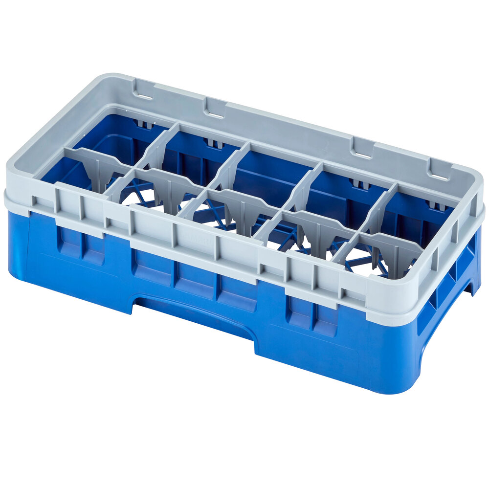 Cambro 10HS318186 Navy Blue Camrack Customizable 10 Compartment 3 5/8" Half Size Glass Rack with 1 Extender