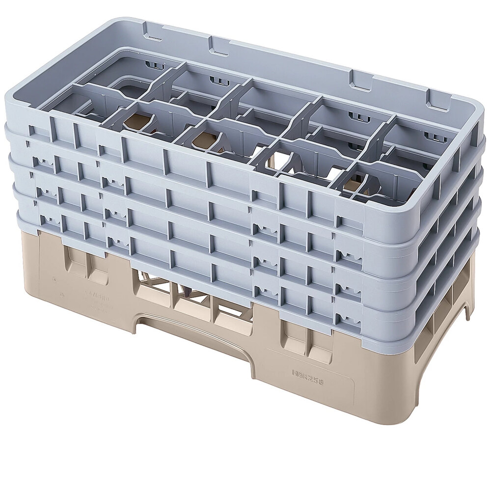 Cambro 10HS800184 Beige Camrack Customizable 10 Compartment 8 1/2" Half Size Glass Rack with 4 Extenders