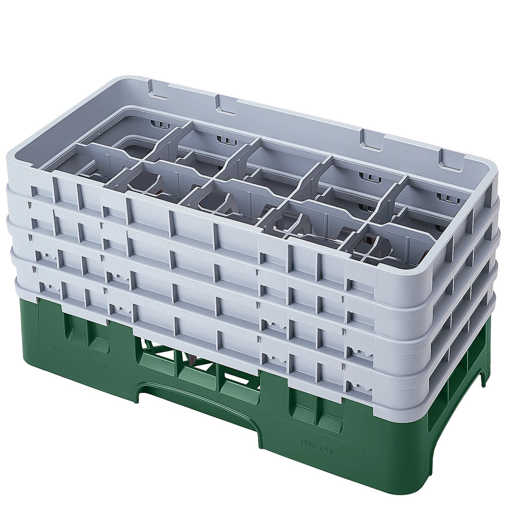 Cambro 10HS800119 Sherwood Green Camrack Customizable 10 Compartment 8 1/2" Half Size Glass Rack with 4 Extenders